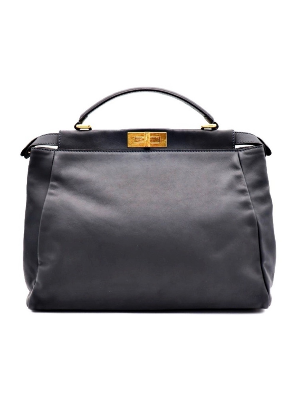 Fendi Peekaboo- large Black Leather Top-Handle Satchel with Gold Hardware.